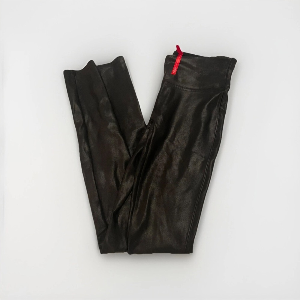 SPANX Faux Leather Shiny Leggings Pants BLACK XS Extra Small EUC